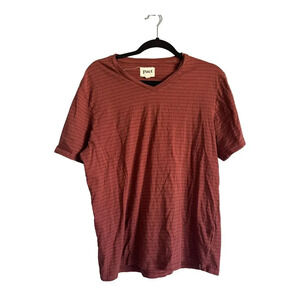 Pact Men's Striped Shirt Brick Red Soft Organic Cotton Size Large V Neck